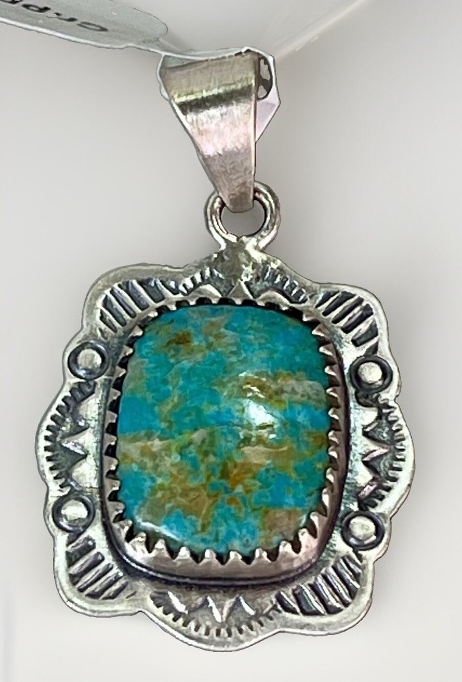 Cripple Creek Turquoise 925 Sterling Silver Hand Stamped Pendant Handmade